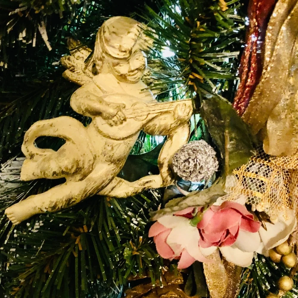 Victorian Floral Pine Swag Wall Decor Cherub Roses Shabby Chic Cottage 22”